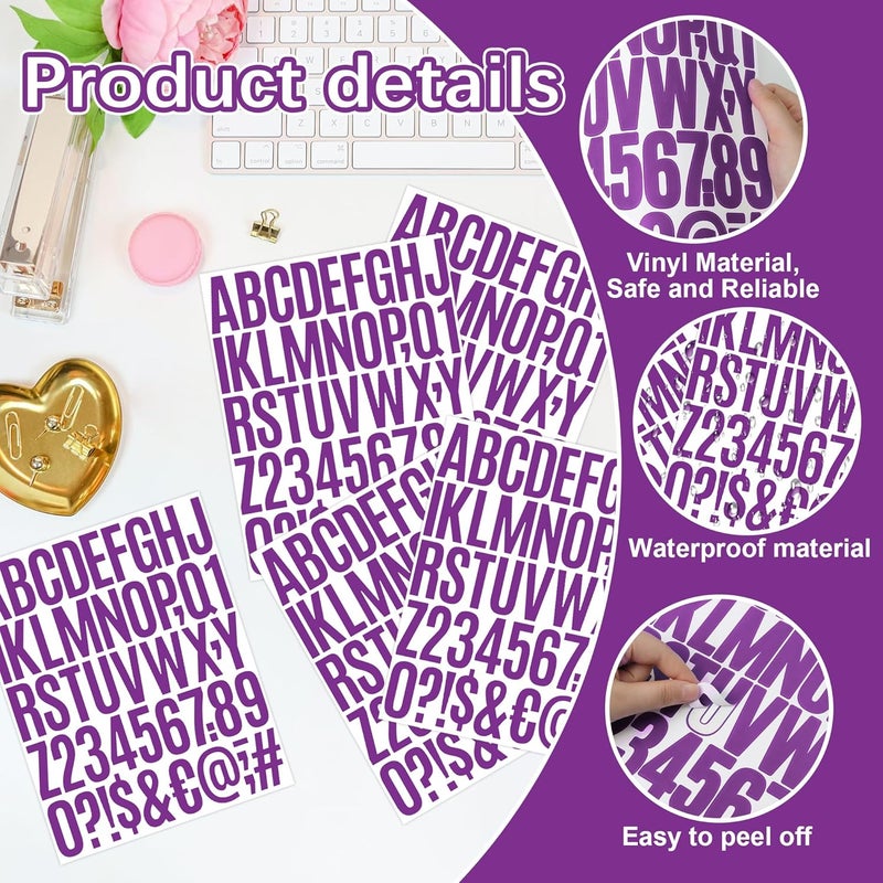 Metsyth Letter Stickers 15 Sheets 750 PCS Alphabet Number Stickers 2 Inch Vinyl Self Adhesive Stick on Letters for Water Bottles Scrapbooking Cup Mailbox Crafts Bulletin Board Classroom Decor(Purple) - Image 3